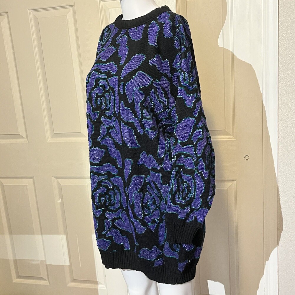 Vintage Distinctly Different Sweater Dress Metallic Floral Hip Hop Small Womens